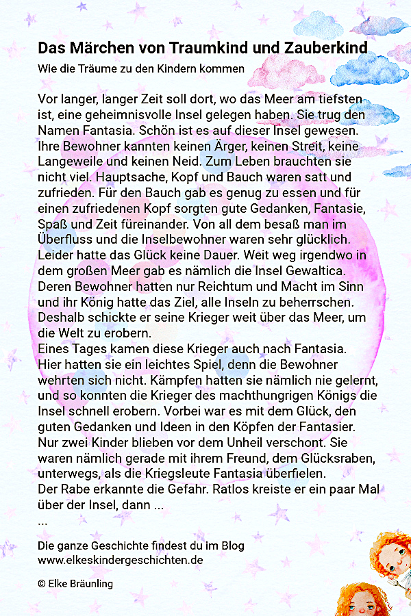 Das Märchen Von Traumkind Und Zauberkind * Elkes Kindergeschichten